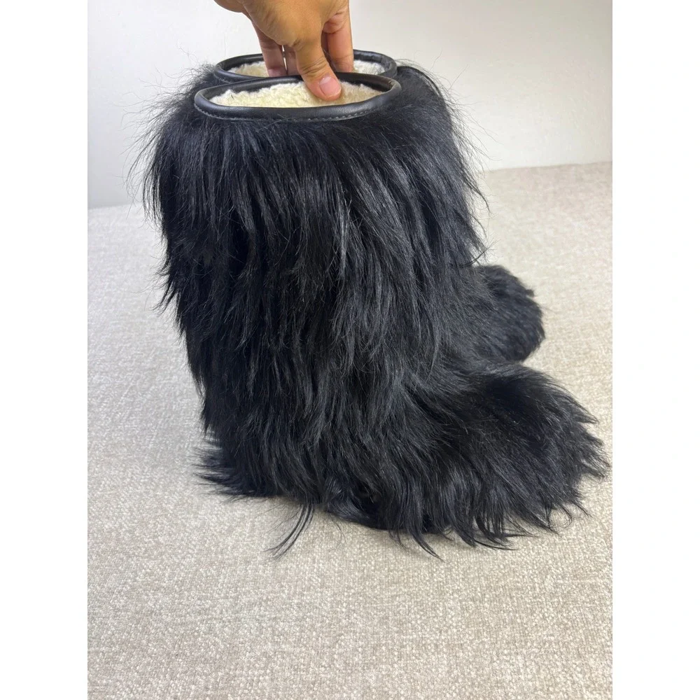 Oscar Sport Vintage Yeti Boots Black Faux Fur Made in Italy Womens 9 EU 40